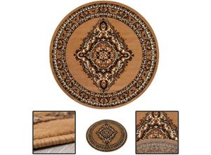 4065975007900 - Vimoda - Teppich Rund Orientalisch Klassisch Orient Teppich Kurzflor Wohnzimmer SchlafzimmerØ 160 cm Rund Beige 8757 - Beige