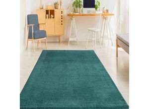 4065975011709 - Vimoda - Teppich Wohnzimmer Kurzflor Einfarbig für Schlafzimmer kinderzimmer weicher pflegeleichter versch- Größen FarbenBlau 140x200 cm