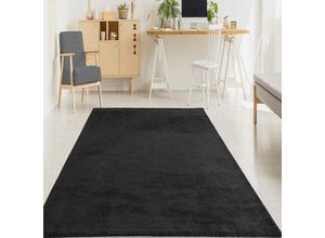 4065975011938 - Vimoda - Teppich Wohnzimmer Kurzflor Einfarbig für Schlafzimmer kinderzimmer weicher pflegeleichter versch- Größen FarbenSchwarz 160x220 cm