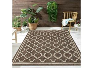 4065975020572 - Vimoda - Teppich In- und Outdoor Flachgewebe Terrasse Balkon Wetterfest Wintergarten Robust Marokkanisch geprägtes DesignBraun 60x100 cm
