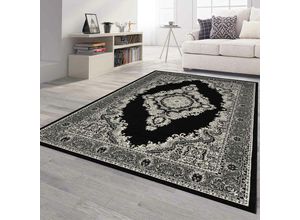 4065975025546 - Vimoda - Orient Teppich grau schwarz klassisch Ornament dicht gewebt Kurzflor farbecht 80x300 cm