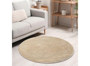 4065975029520 - Vimoda - Teppich rund Wohnzimmer Kurzflor Einfarbig für Schlafzimmer kinderzimmer weich RundBeige 120 cm Round