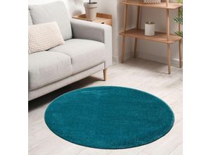 4065975029612 - Vimoda - Teppich rund Wohnzimmer Kurzflor Einfarbig für Schlafzimmer kinderzimmer weich RundBlau 200 cm Round