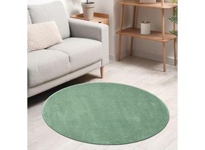 4065975029674 - Teppich rund Wohnzimmer Kurzflor Einfarbig für Schlafzimmer kinderzimmer weich RundGrün 200 cm Round