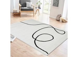 4065975030588 - Moderner One-Line Wohnzimmer Teppich in Creme Schwarz Kunstdesign Kurzflor200x290 cm