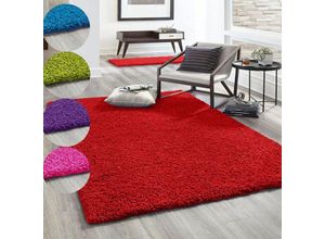 4065975032902 - Vimoda - Hochflor Teppich Prime Shaggy Langflor Wohnzimmer Schlafzimmer Rund FarbigRot 100x200 cm