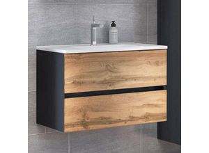 4066075000532 - Lomadox - Waschtisch inkl Mineralgussbecken Badezimmer 80 cm LOUROSA-03 in Graphitgrau mit Wotaneiche Nb b h t ca 80 56 47 cm - braun