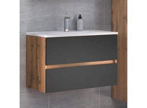 4066075000549 - Lomadox - Badezimmer Waschtisch 80 cm mit Waschbecken LOUROSA-03 in Wotaneiche Nb mit matt grau b h t ca 80 56 47 cm - braun