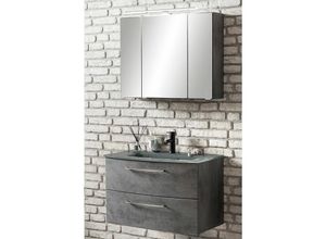 4066075001355 - Lomadox - Badezimmer Waschplatz TRONDHEIM-03 80cm inkl Glas-Waschtisch in grau Oxid Stone 3D Spiegelschrank b h t ca 80 200 49cm - grau