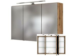 4066075002734 - Lomadox - Badezimmer led Spiegelschrank 100cm 3-türig FLORIDO-03-OAK in Wotaneiche Nb b h t ca 100 64-69 20 cm - braun