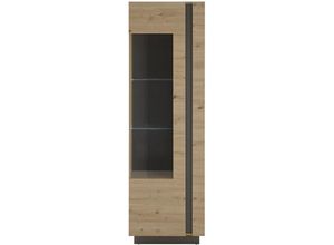 4066075002765 - Wohnzimmer Vitrinenschrank CARDIFF-61 in Eiche Artisan Nb mit Absetzungen in Graphit grau B H T ca 60 194 40 cm - braun