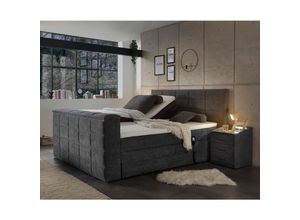 4066075003359 - Boxspringbett 180x200 cm mit TV-Halterung mit Bettkasten Hotelbett in stone DURAZNO-09 - grau