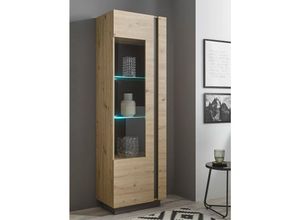 4066075003823 - Vitrinenschrank mit Beleuchtung CARDIFF-61 in Eiche Artisan Nb mit Absetzungen in Graphit grau B H T ca 60 194 40 cm - braun