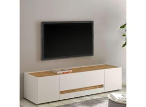 4066075004042 - Wohnzimmer Lowboard modern CRISP-61 in weiß mit Absetzungen in Wotan Eiche Nb b h t ca 170 40 45 cm - braun