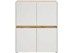 4066075004103 - Wohnzimmer Highboard CRISP-61 in weiß mit Absetzungen in Wotan Eiche Nb B H T ca 120 100 40 cm - braun