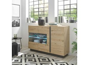 4066075004196 - Lomadox - Vitrinen-Sideboard mit Beleuchtung CARDIFF-61 in Eiche Artisan Nb mit Absetzungen in Graphit grau b h t ca 138 91 40 cm - braun 4066075004196 - Lomadox - Vitrinen-Sideboard mit Beleuchtung CARDIFF-61 in Eiche Artisan Nb mit Absetzungen in Graphit grau b h t ca 138 91 40 cm - braun
