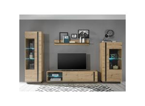 4066075004219 - TV-Wohnwand modern inkl LED-Beleuchtung CARDIFF-61 in Eiche Artisan Nb mit Absetzungen in Graphit grau b h t ca 340 194 40 cm - braun