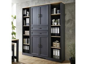 4066075007005 - Büro Aktenschrank Kombination JÜLICH-36 in Graphit mit Artisan Eiche Nb - grau