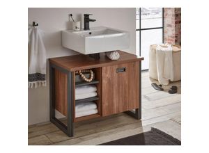 4066075009832 - Badezimmer Waschbeckenunterschrank DALLAS-61 in Stirling Oak Nb mit Absetzung in Matera anthrazit B H T ca 81 62 40 cm - braun