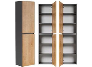 4066075010364 - Lomadox - Badezimmer Hochschrank MODENA-56 in anthrazit mit Hamilton Eiche Nb b h t ca 40 170 33 cm - braun