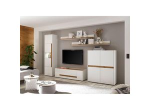 4066075011385 - Wohnzimmer 5-tlg Set CRISP-61 inkl Beleuchtung in weiß mit Absetzungen in Wotan Eiche Nb B H T ca 350 197 45 cm - braun