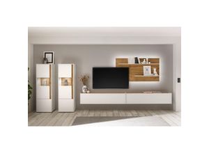 4066075011460 - Lomadox - Anbauwand Wohnzimmer mit LED-Beleuchtung CRISP-61 in weiß mit Absetzungen in Wotan Eiche Nb b h t ca 440 180 40 cm - braun