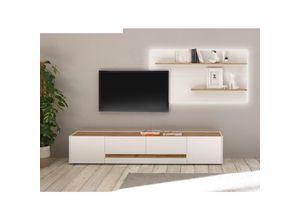 4066075011507 - TV-Wand CRISP-61 mit LED-Beleuchtung in weiß mit Absetzungen in Wotan Eiche Nb b h t ca 300 180 45 cm - braun