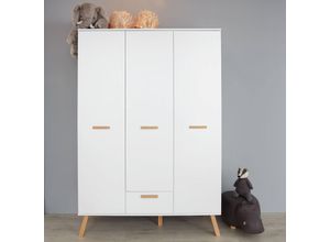 4066075011767 - Lomadox - Kleiderschrank Kinderzimmer MANISA-19 in Weiß mit Absetzungen in Buche massiv b h t ca 130 190 60 cm - weiß