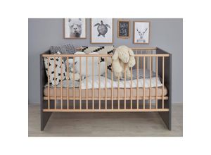 4066075011798 - Lomadox - Baby Gitterbett mit 3 Schlupfsprossen Buche massiv MANISA-19 in Grau b h t ca 144 83 78 cm - grau