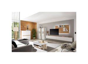 4066075011903 - Modernes Wohnzimmer Set CRISP-61 in weiß mit Absetzungen in Wotan Eiche Nb - braun