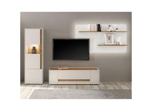 4066075011910 - Moderne tv Wand inkl LED-Beleuchtung CRISP-61 in weiß mit Absetzungen in Wotan Eiche Nb b h t ca 270 170 45 cm - braun