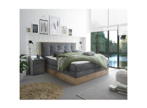 4066075011965 - Lomadox - Boxspringbett 180 x 200 cm Hotellbett mit Bettkasten PARIS-09 in Dark Grey und Artisaneiche