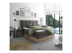 4066075011972 - Boxspringbett 180 x 200 cm Hotellbett mit Bettkasten PARIS-09 in stone und Artisaneiche - grau
