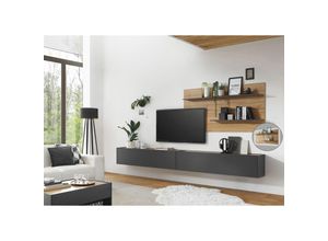 4066075012078 - Wohnzimmer Set CRISP-61 in anthrazit mit Absetzungen in Wotan Eiche Nb b h t ca 300 180 30 cm - braun