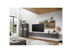 4066075012290 - Lomadox - Wohnzimmer Wohnwand mit led Beleuchtung CRISP-61 in anthrazit mit Absetzungen in Wotan Eiche Nb b h t ca 440 180 40 cm - braun