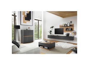 4066075012313 - Modernes Wohnzimmer CRISP-61 in anthrazit mit Absetzungen in Wotan Eiche Nb - braun