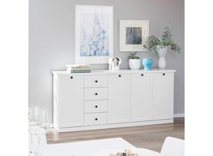 4066075013440 - Lomadox - Sideboard weiß Landhausstil BERGAMA-19 mit Knopfgriffen schwarz b h t ca 195 88 41 cm - weiß