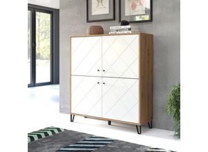 4066075015062 - Highboard in Artisan Eiche Nb mit weiß matt TORINO-19 modern mit Metallfüßen b h t ca 123 136 40 cm - weiß