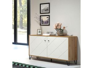 4066075015154 - Lomadox - Sideboard Wohnzimmer modern TORINO-19 in Artisan Eiche Nb mit weiß matt b h t ca 123 76 40 cm - weiß