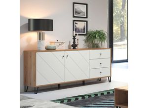 4066075015178 - Lomadox - Sideboard modern Wohnzimmer TORINO-19 in Artisan Eiche Nb mit weiß matt und Metallfüßen b h t ca 183 76 40 cm - weiß