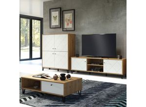 4066075015512 - Tv Wand modern 321 cm TORINO-19 in Artisan Eiche Nb mit weiß matt b h t ca 321 136 40 cm - weiß