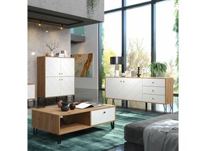 4066075015536 - Wohnzimmer Möbel Set modernes Design TORINO-19 in Artisan Eiche Nb mit weiß matt b h t ca 321 136 40 cm - weiß