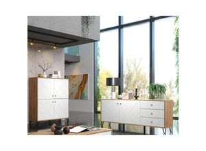 4066075015604 - Wohnzimmer Möbel Kombi modernes Design TORINO-19 in Artisan Eiche Nb mit weiß matt B H T ca 321 136 40 cm - weiß