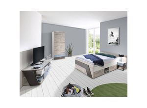 4066075015789 - Lomadox - Jugendzimmer Set mit 140x200cm Bett LEEDS-10 in Sandeiche Nb mit weiß Lava und Denim Blau - grau