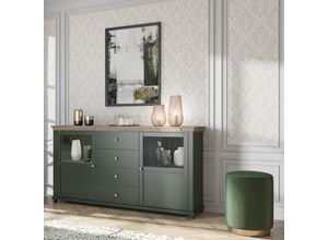 4066075016717 - Sideboard grün mit Eiche Lefkas Nb EPSOM-83 Glaseinsatz Türen und Knopfgriffen b h t ca 181 93 42 cm - grün