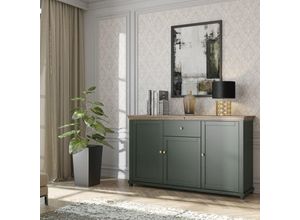 4066075016793 - Sideboard Landhaus Design EPSOM-83 in grün mit Lefkas Eiche Nb Knopfgriffe messingfarben B H T ca 160 93 42 cm - grün