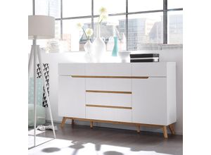 4066075018339 - Lomadox - Sideboard weiß matt lackiert CERVERA-05 mit furniertem Massivholz in Asteiche geölt b h t ca 169 101 40 cm - braun