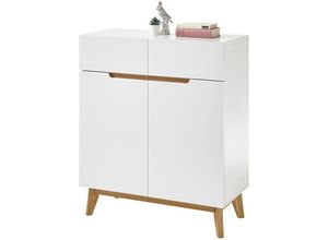 4066075018544 - Lomadox - Schuhschrank Garderobe CERVERA-05 in weiß matt lackiert mit furniertem Massivholz in Asteiche geölt b h t ca 85 101 40 cm - braun