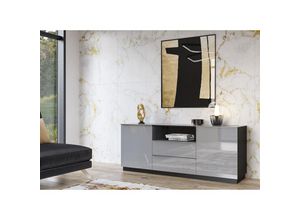 4066075018988 - Lomadox - Sideboard grau Wohnzimmer HOOVER-83 modern mit Glasfronten und schwarzem Korpus b h t ca 180 71 48 cm - grau