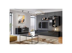 4066075019770 - Wohnwand schwarz modern HOOVER-83 mit Couchtisch und Sideboard b h t ca 280 195 48 cm - schwarz